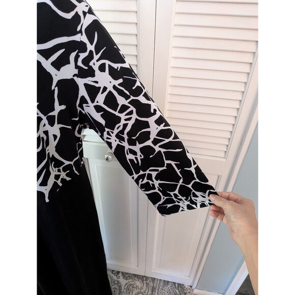 Ulla Popken Dress Women's 16/18 Abstract Black White Print A-line Stretch Career - Picture 4 of 11